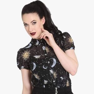 Hellbunny celestial sheer blouse shirt XS Solaris moon stars